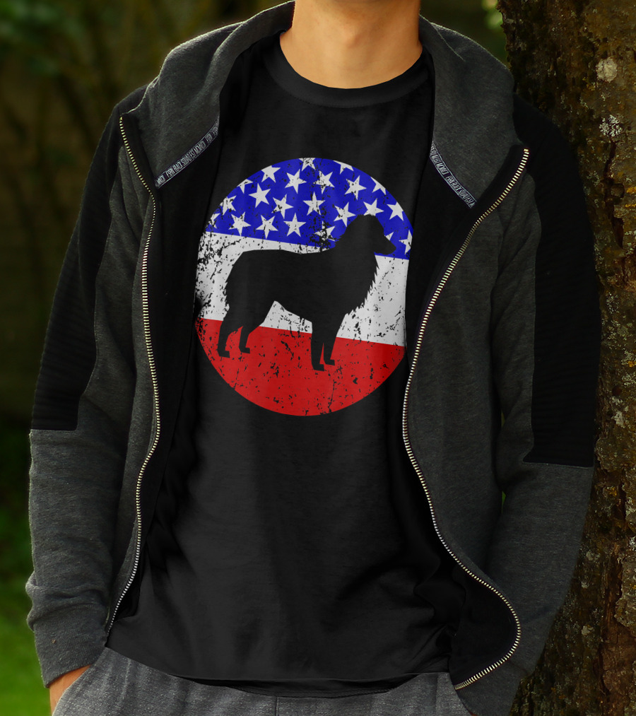 American Flag Australian Shepherd Silhouette Vintage Aussie Dog T-Shirt