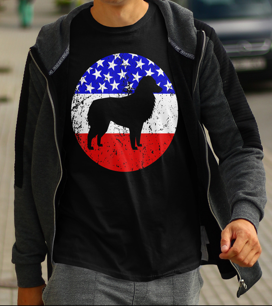 American Flag Australian Shepherd Silhouette Vintage Aussie Dog T-Shirt