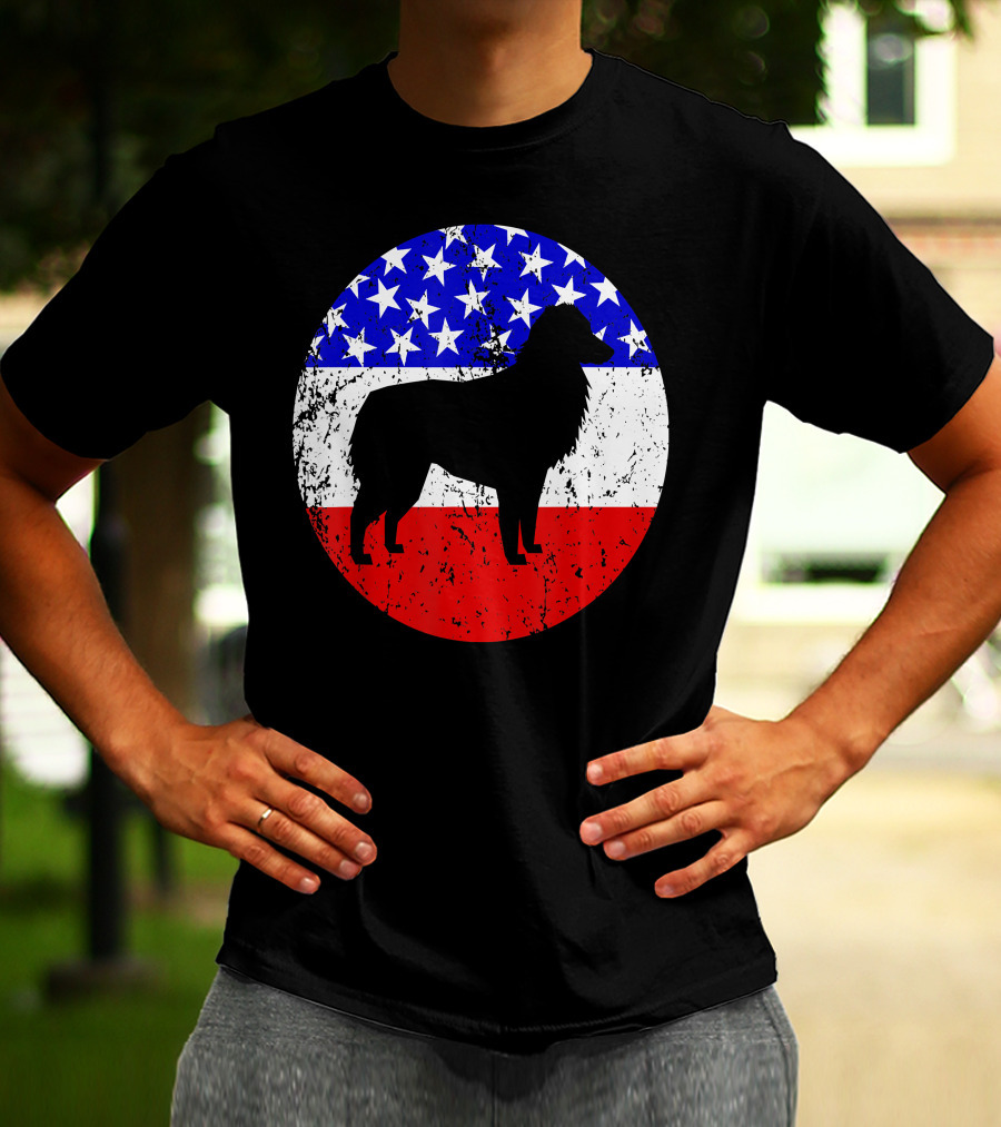 American Flag Australian Shepherd Silhouette Vintage Aussie Dog T-Shirt