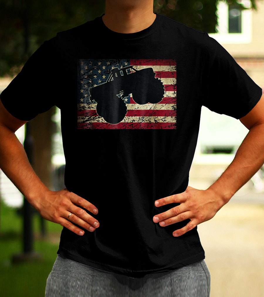 American Flag Monster Truck Silhouette Over T-Shirt