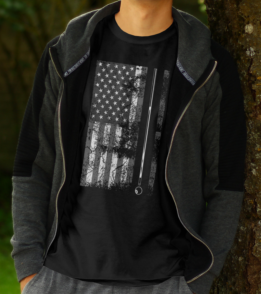 American Flag Billiard Stick Cute Table Game USA T-Shirt