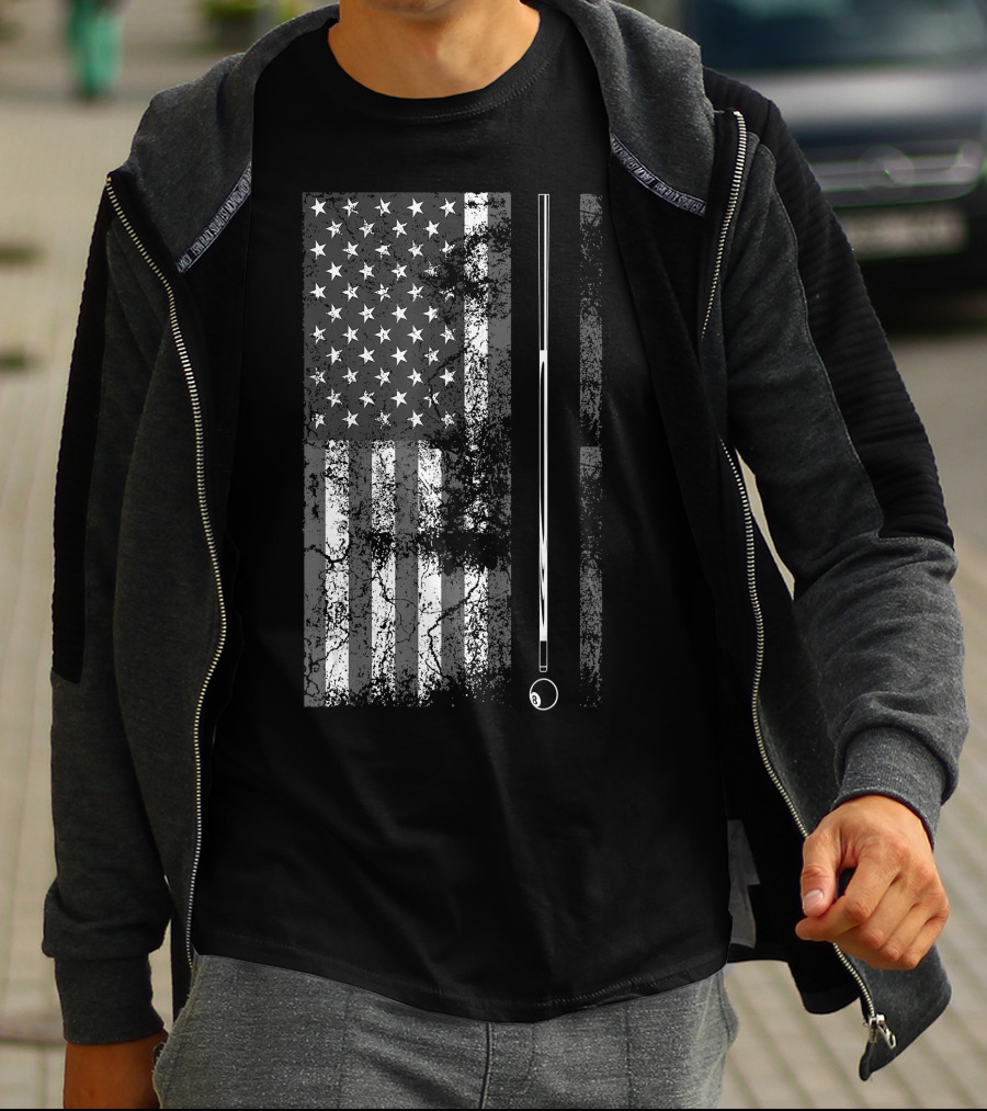 American Flag Billiard Stick Cute Table Game USA T-Shirt