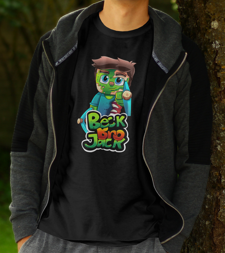 BeckBroJack Minecraft-Inspired Cartoon Character With Sword And Lush Green Accents T-Shirt