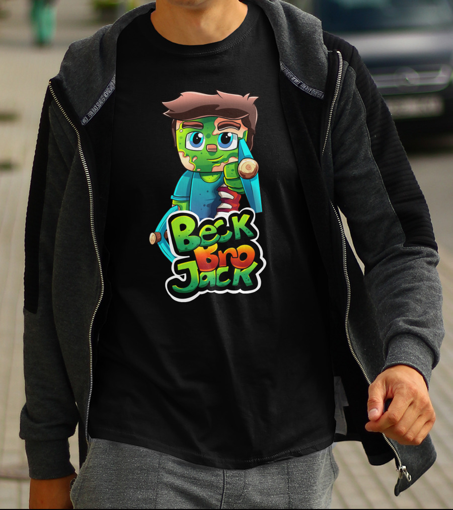 BeckBroJack Minecraft-Inspired Cartoon Character With Sword And Lush Green Accents T-Shirt