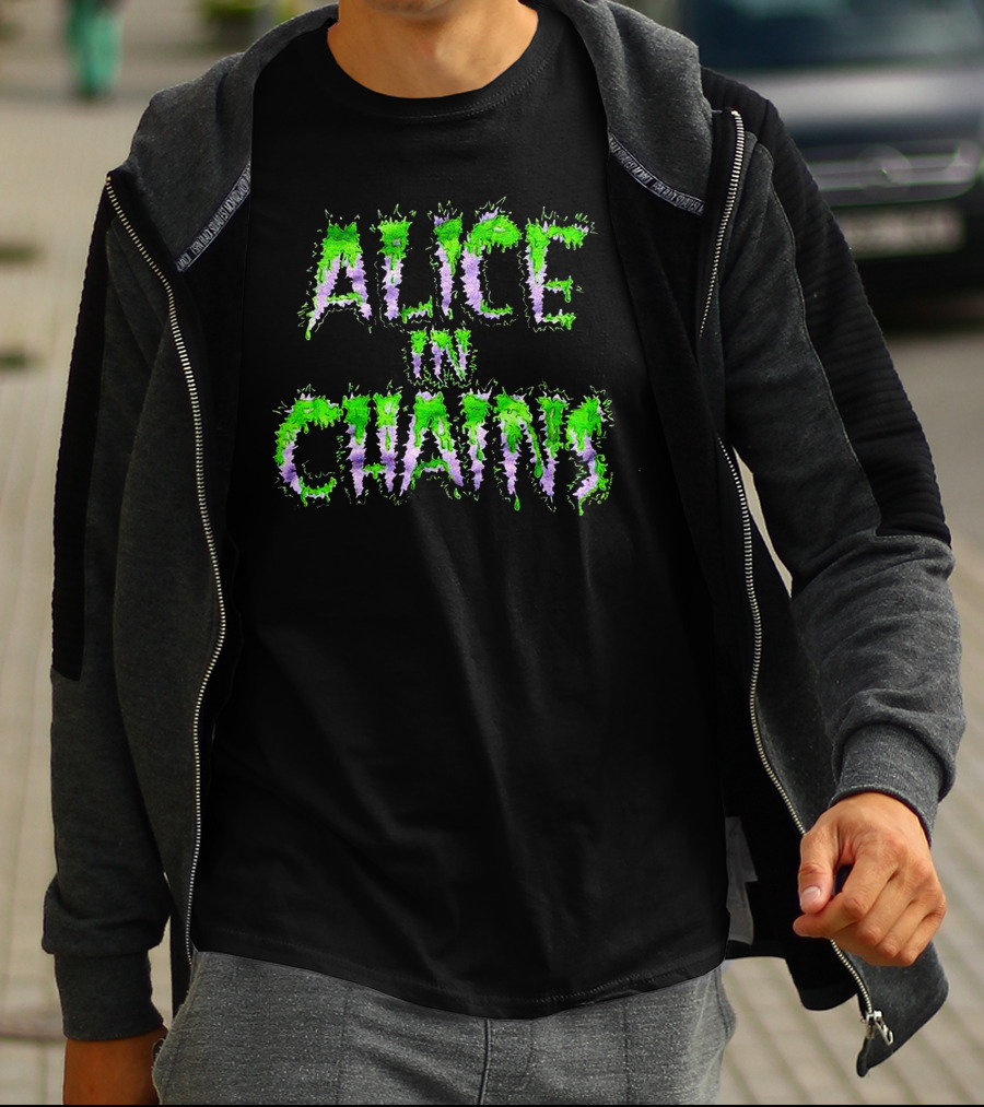 Alice In Chains Grunge Psychedelic Green And Purple Text T-Shirt