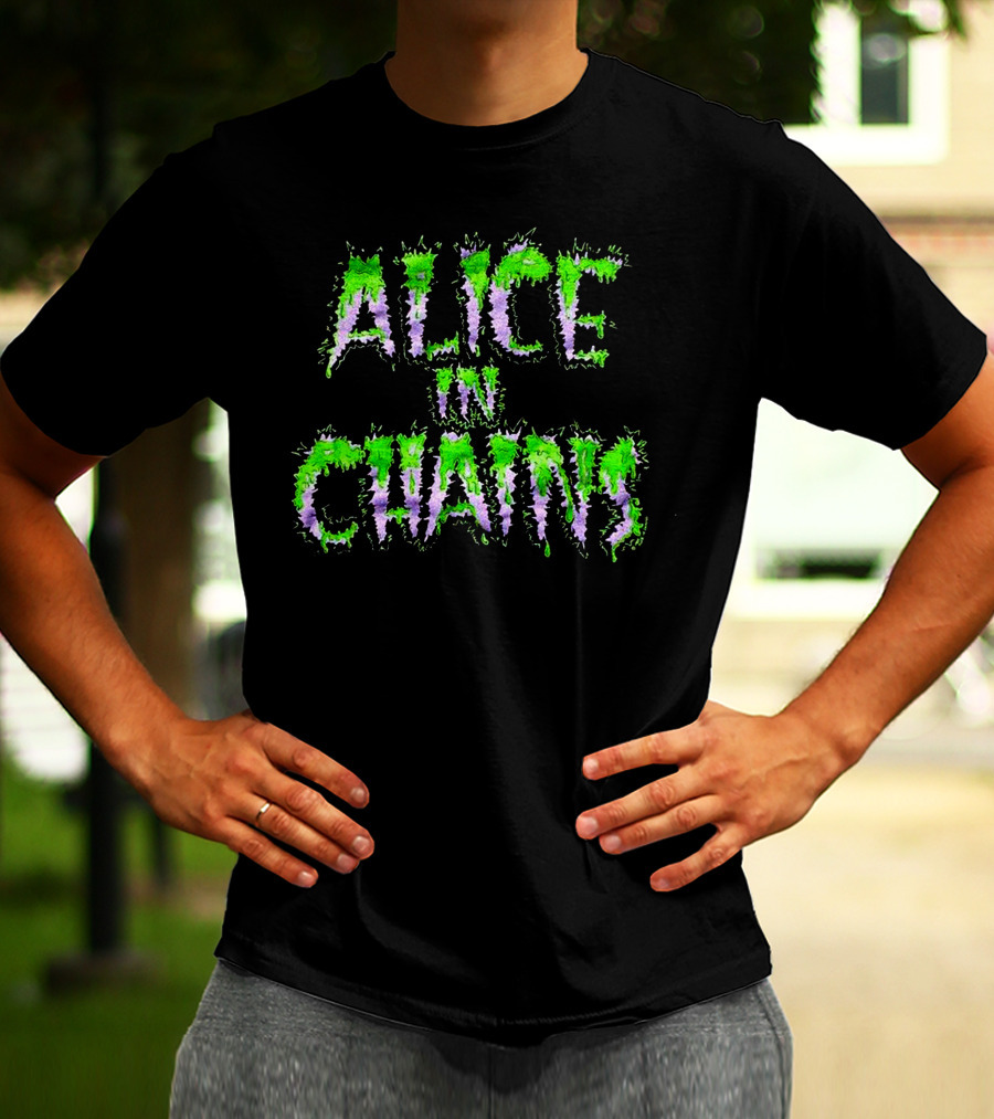 Alice In Chains Grunge Psychedelic Green And Purple Text T-Shirt