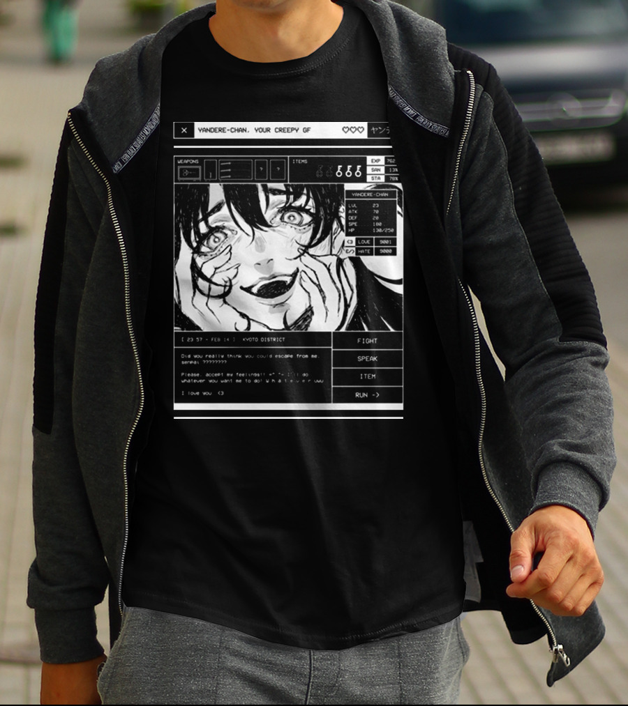 Yandere-Chan Your Creepy GF Video Game Style Art With Kyoto District Message T-Shirt