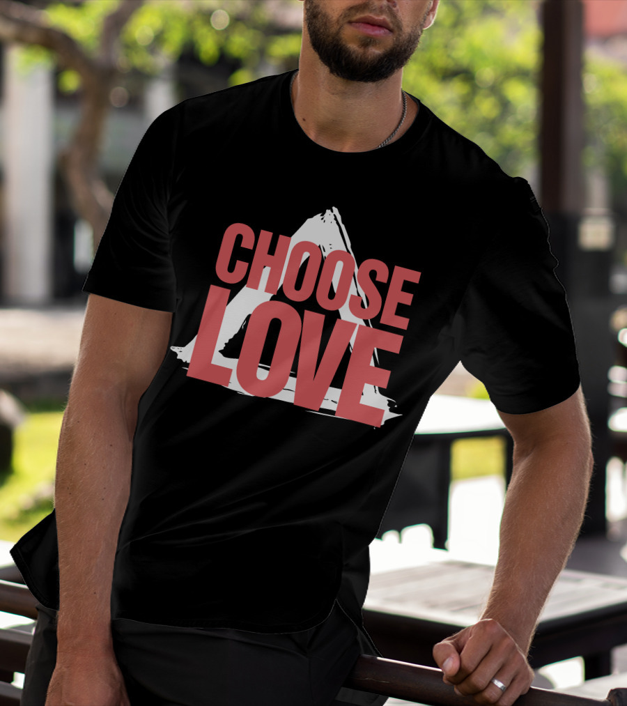 CHOOSE LOVE Merch Pink Text On Triangle Brushstroke T-Shirt
