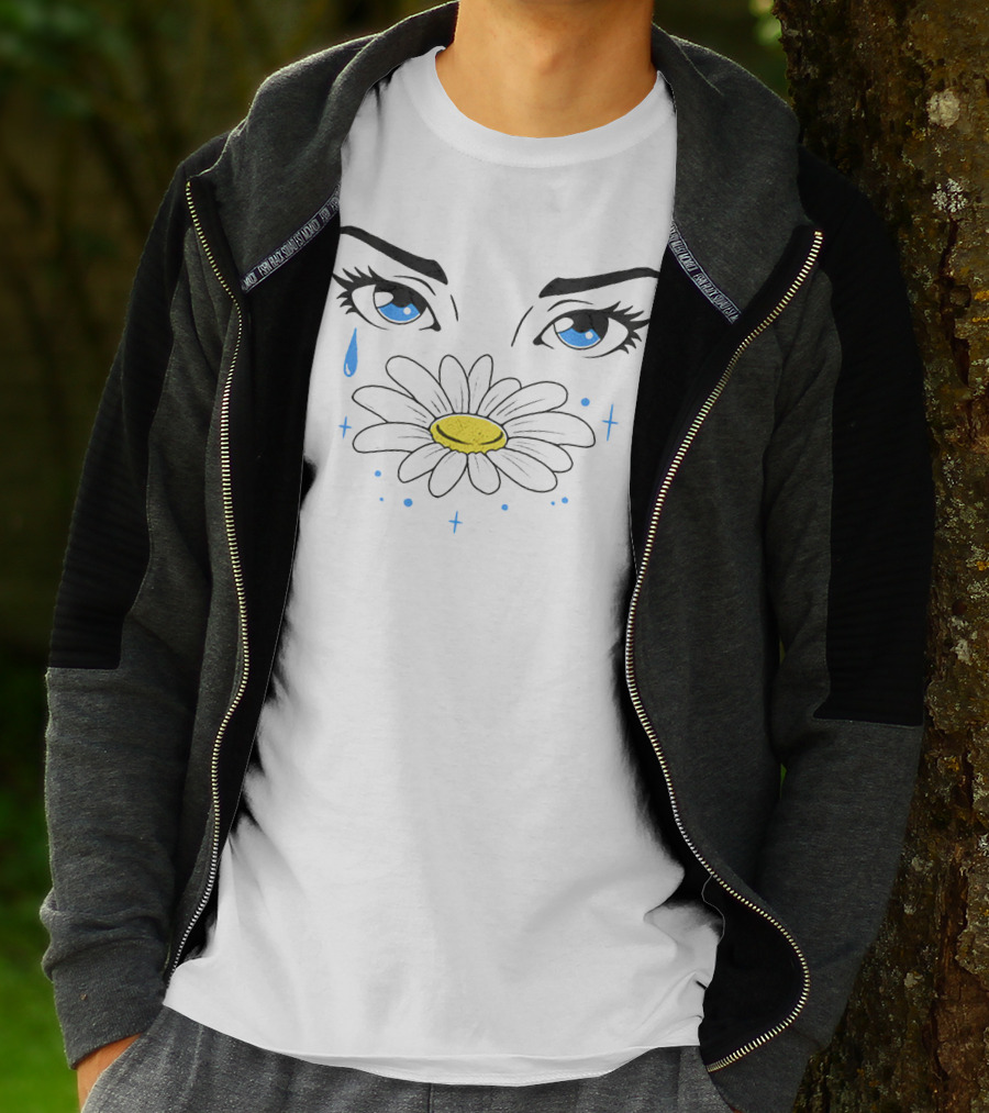 Ryancaraveo Blue Eyes Daisy Flower Teardrop T-Shirt