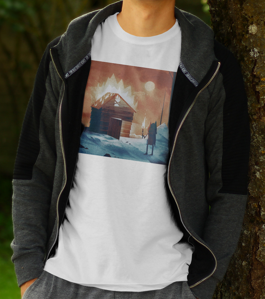 Galleons Merch Cabin Under Twilight With Frozen Forest And Firelight T-Shirt