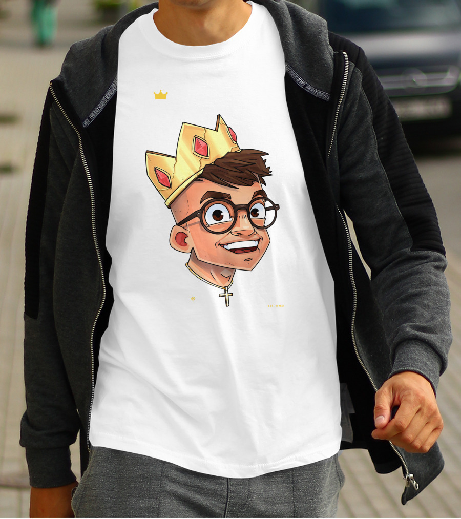 Joe Woe Thirt Crowned Cartoon With Glasses And Cross Necklace T-Shirt