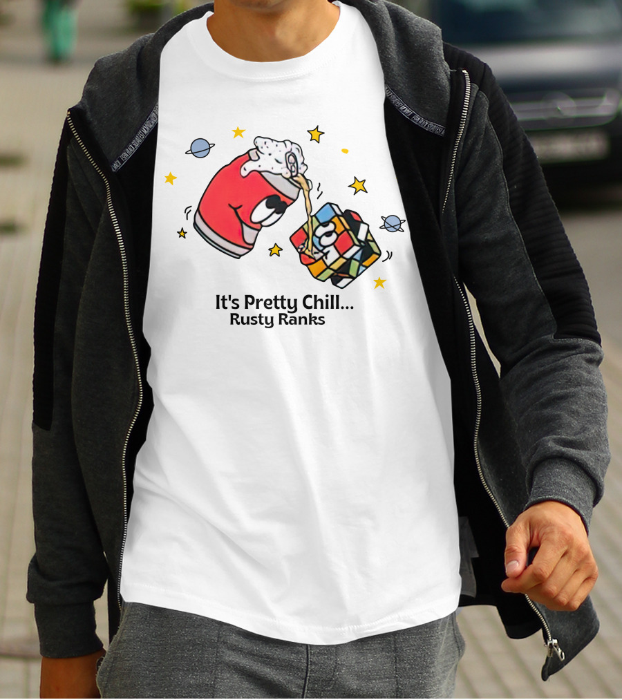 It's Pretty Chill Rusty Ranks Friday Beers Merch Rubik's Cube Planets Stars T-Shirt