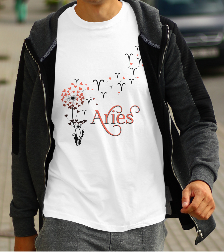 Aries Floral Symbol With Zodiac Motif T-Shirt