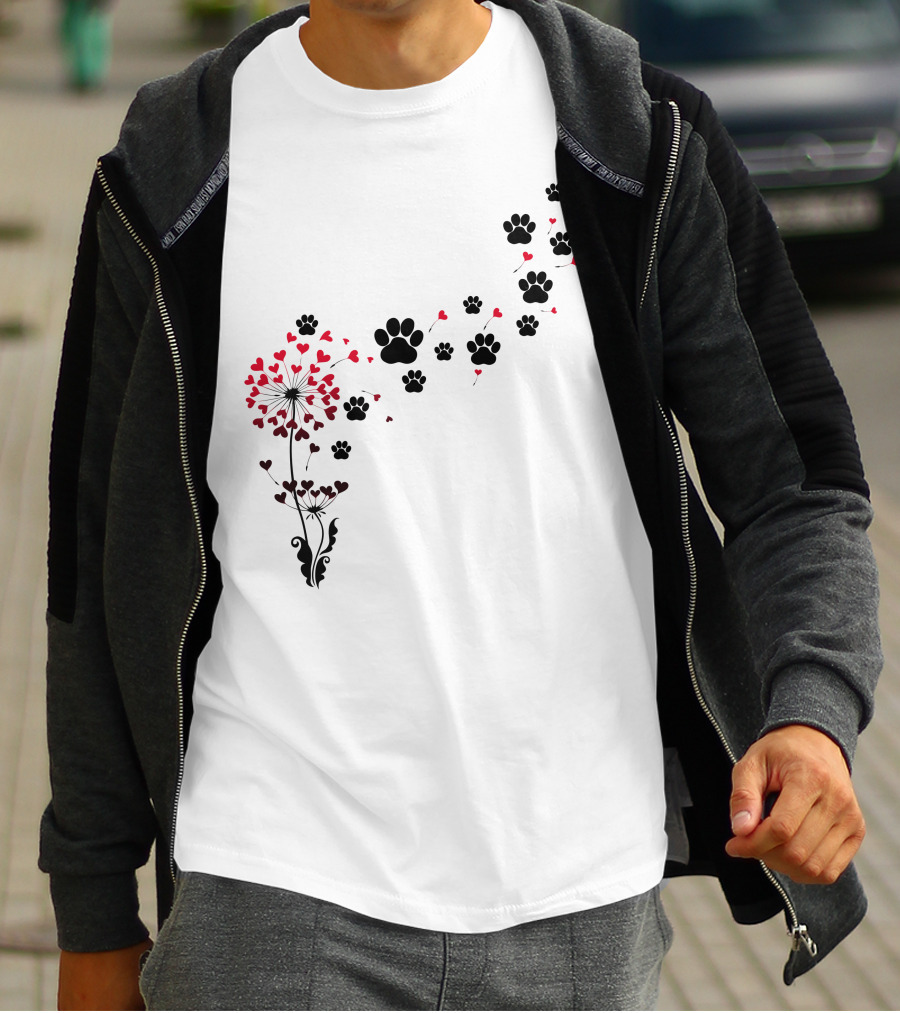 Pawprints And Heart Blossoms Dandelion T-Shirt