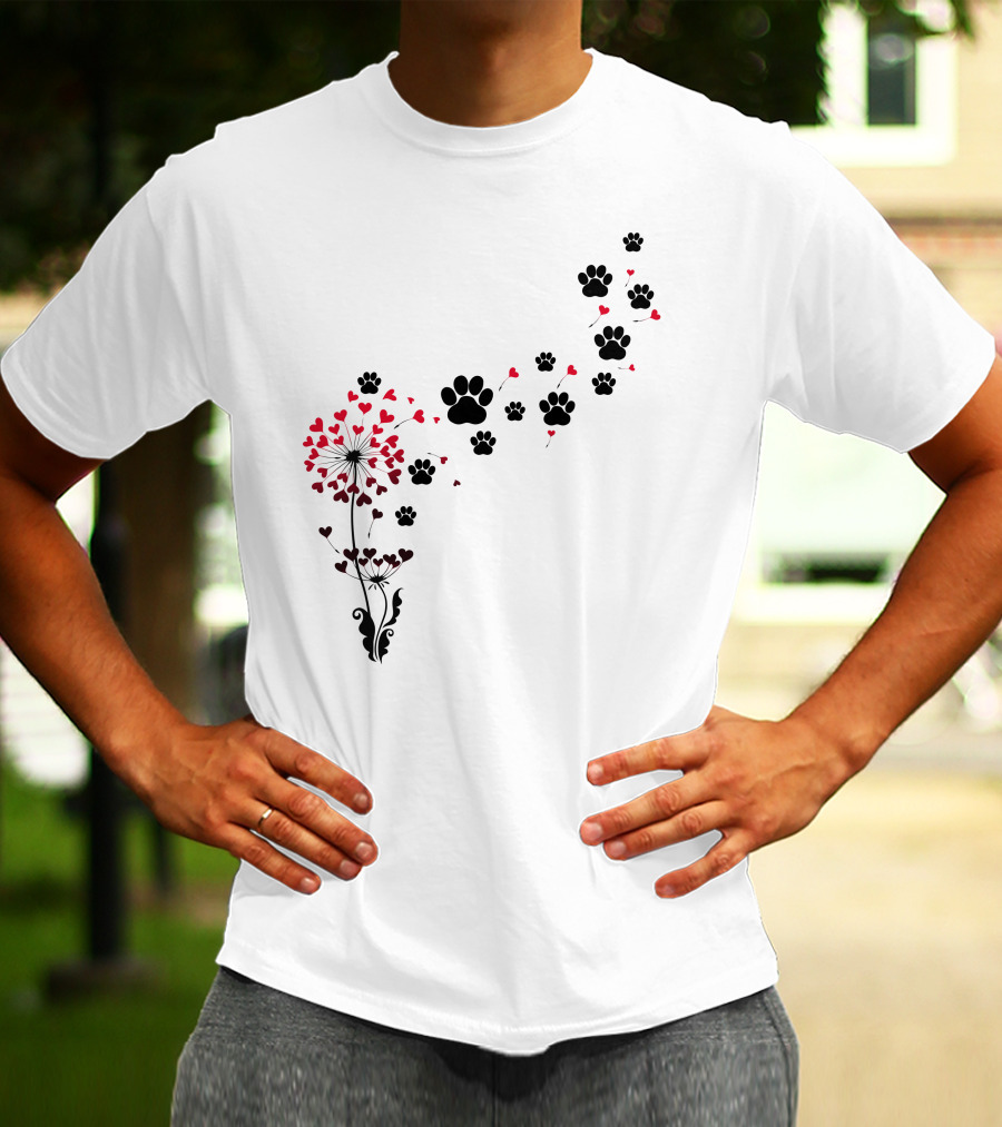 Pawprints And Heart Blossoms Dandelion T-Shirt