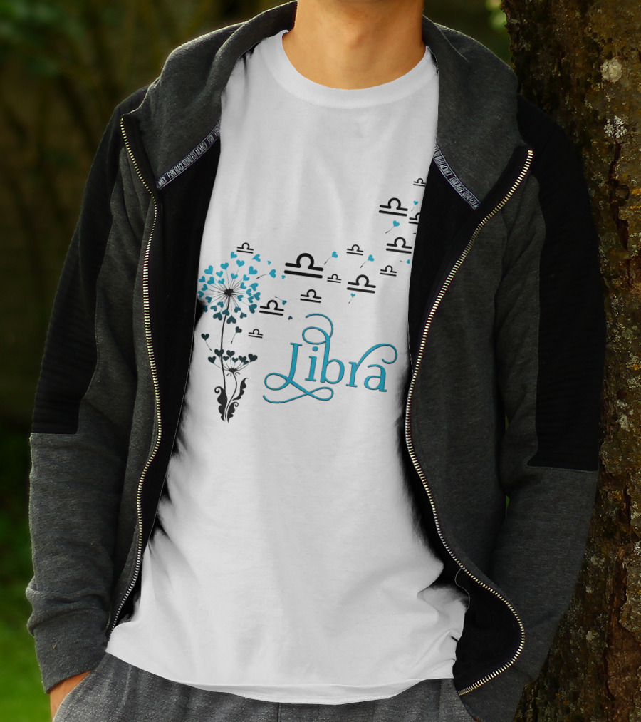 Libra Bloom Zodiac Symbol Hearts T-Shirt