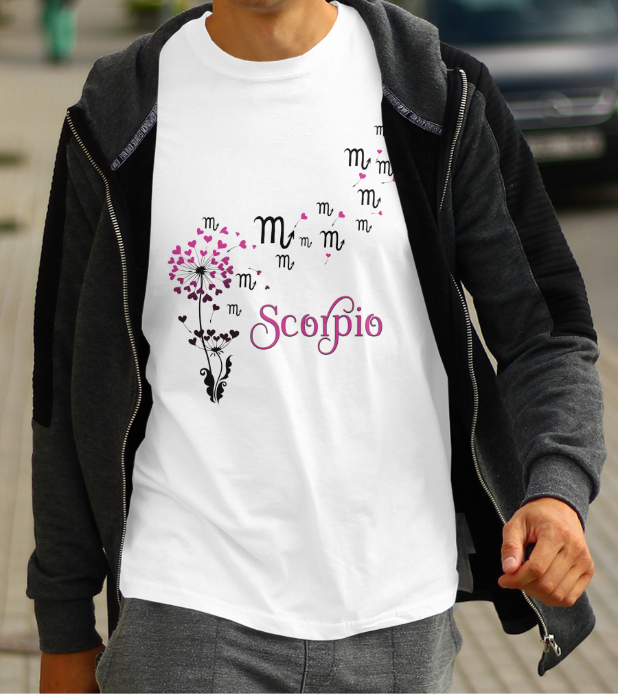 Scorpio Zodiac Flower With Heart Blossoms And Symbol T-Shirt