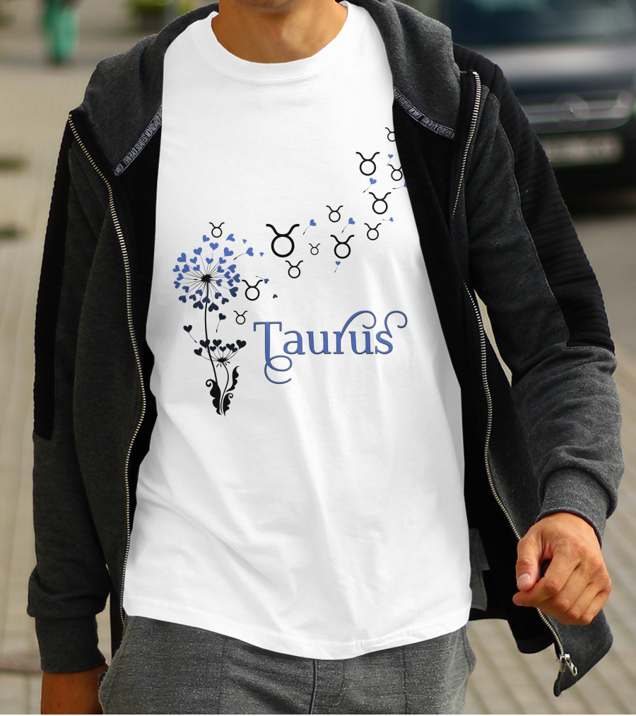 Taurus Zodiac Hearts Flower With Taurus Symbols T-Shirt