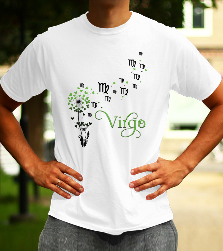 Virgo Zodiac Symbol Flower With Green Heart Leaves T-Shirt