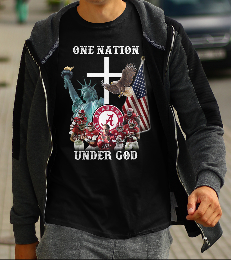 One Nation Under God Alabama Crimson Tide Football Statue Of Liberty American Flag Eagle T-Shirt