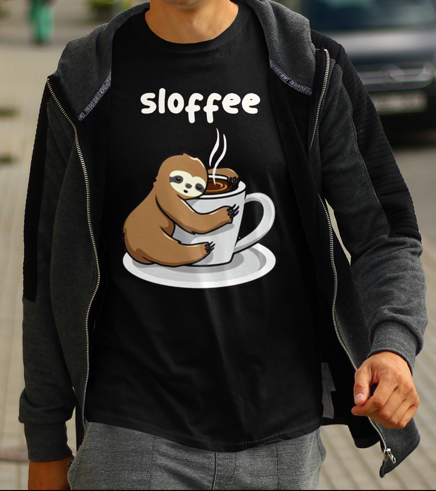 Sloffee Sloth Hugging Coffee Cup T-Shirt