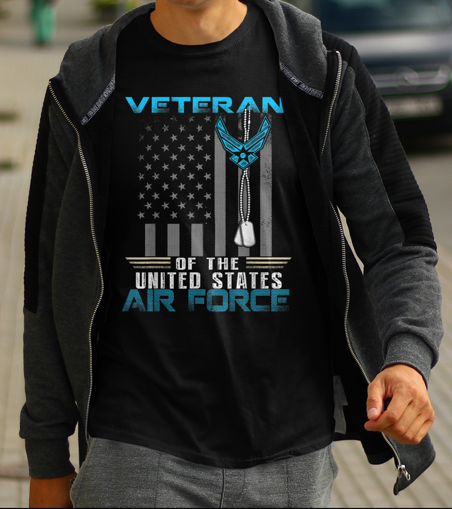 Veteran United States Air Force With Dog Tags And Flag T-Shirt
