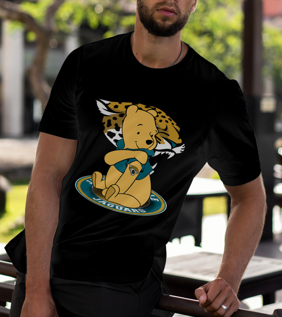 Pooh Jaguars Sitting With Jacksonville Logo And Teal T-Shirt