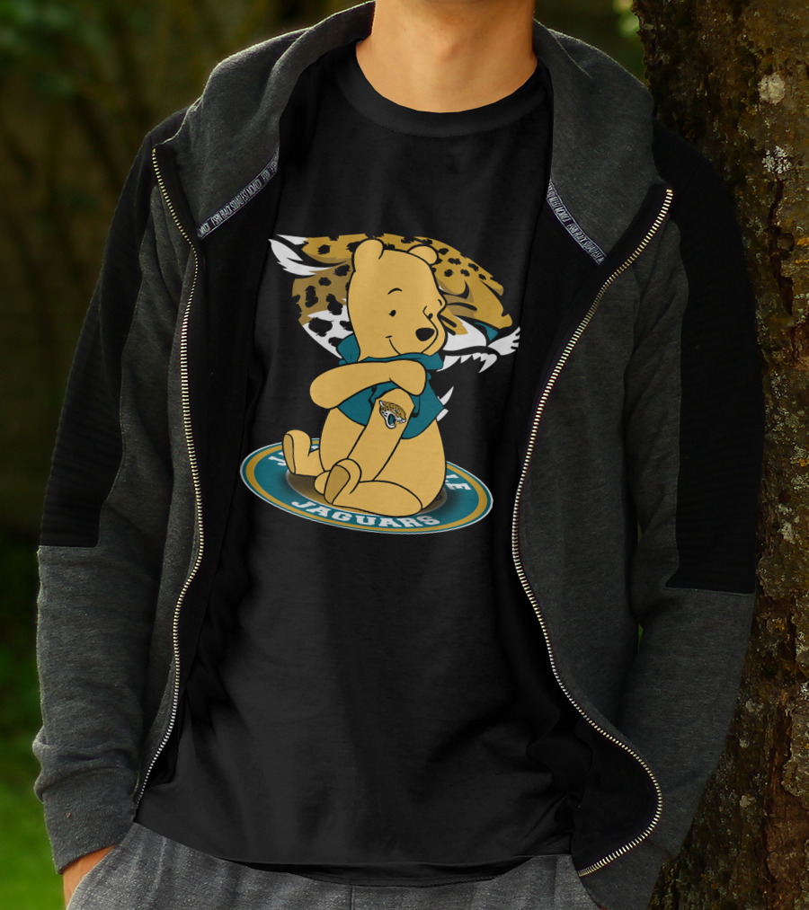 Pooh Jaguars Sitting With Jacksonville Logo And Teal T-Shirt