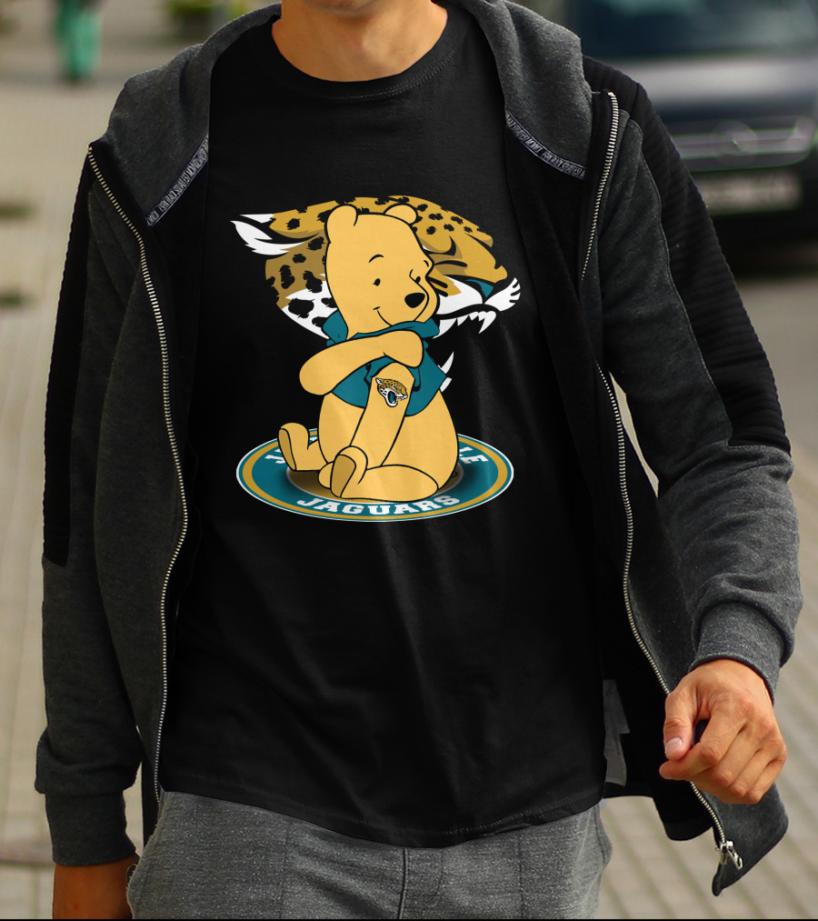 Pooh Jaguars Sitting With Jacksonville Logo And Teal T-Shirt