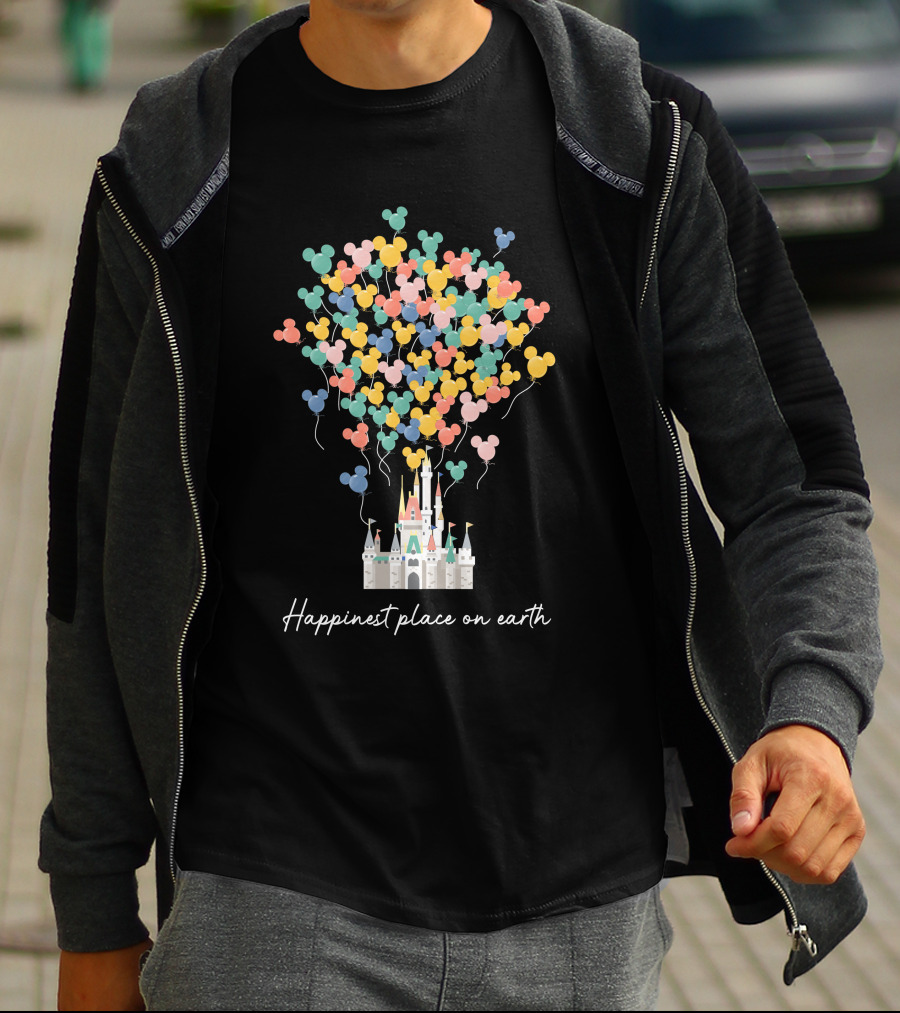 Happiest Place On Earth Disney Castle With Mickey Balloons T-Shirt