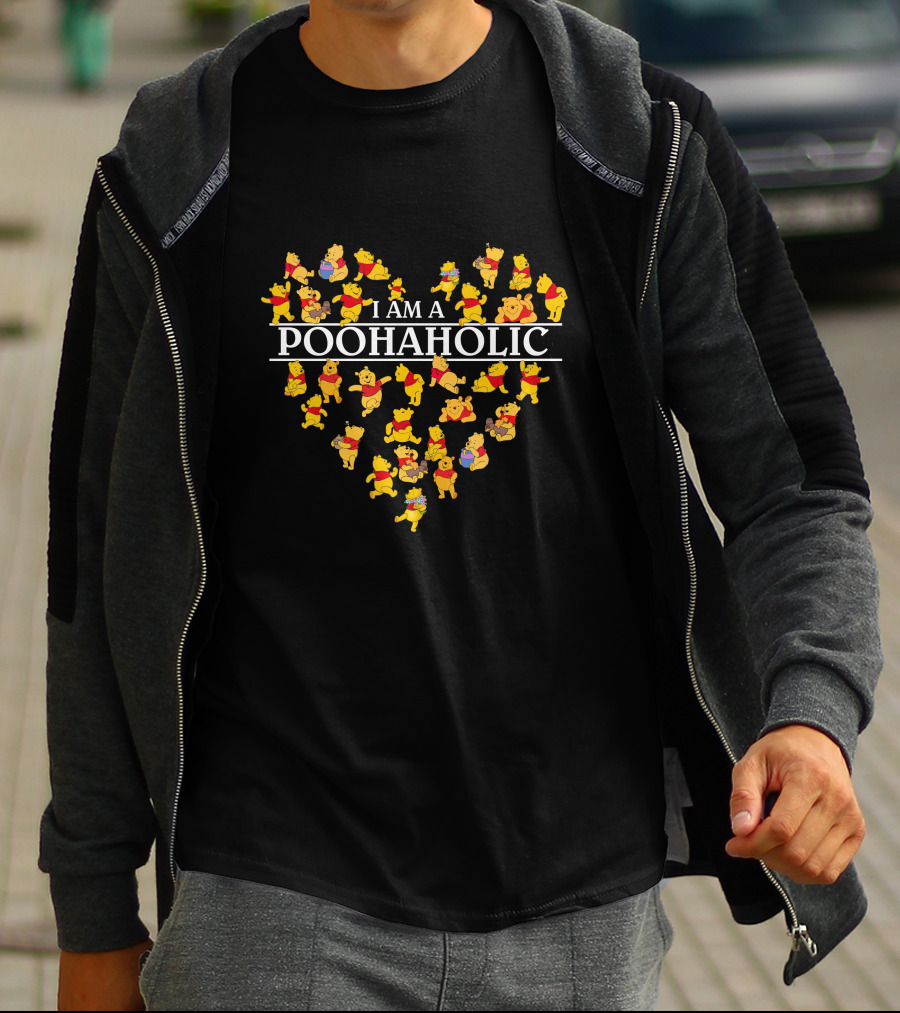 I Am A Poohaholic Heart-Shaped Character Montage T-Shirt