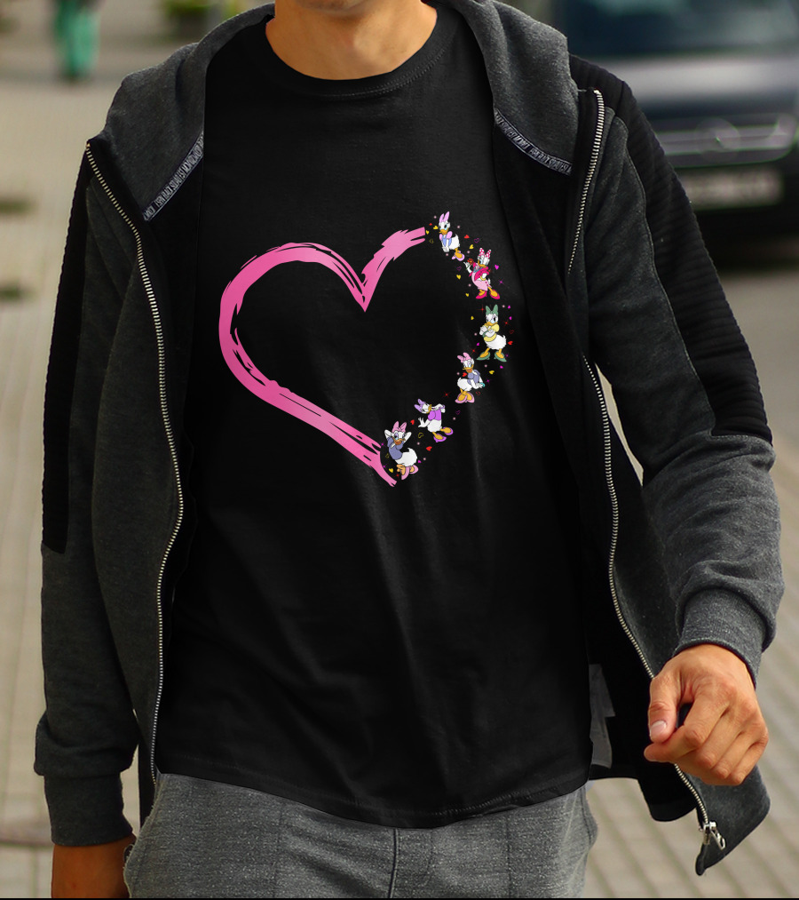 Daisy Heart Character Outline With Pastel Pink Brushstroke T-Shirt