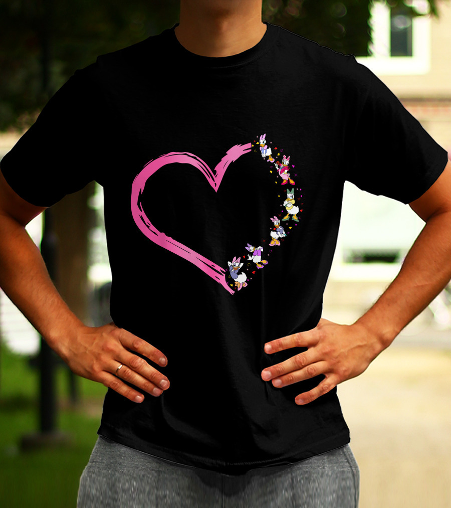 Daisy Heart Character Outline With Pastel Pink Brushstroke T-Shirt