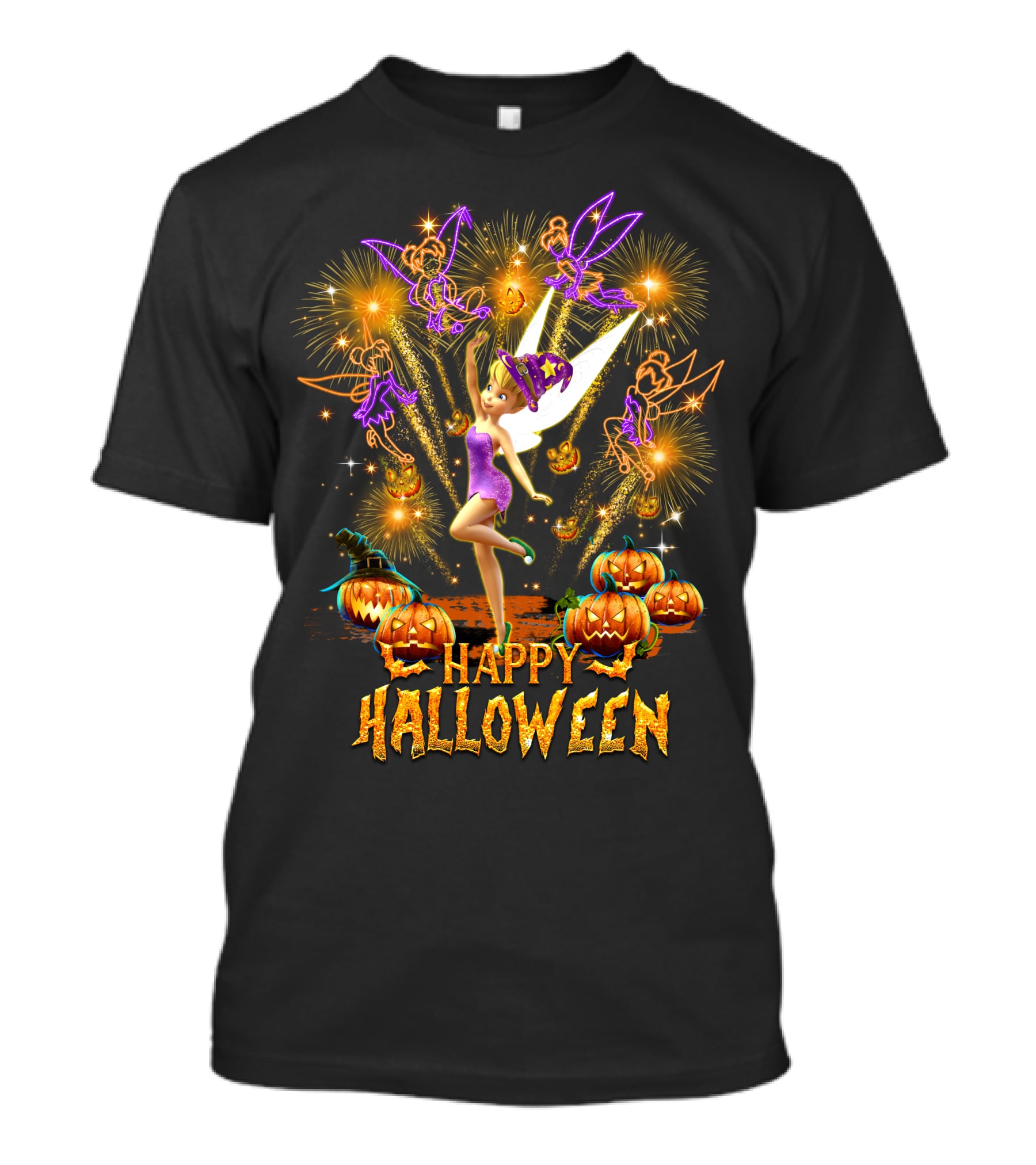 Happy Halloween Tinkerbell Firework Display With Pumpkins T-Shirt