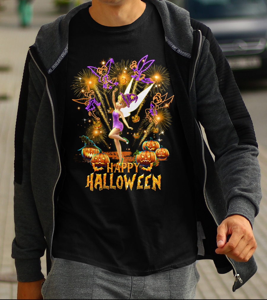 Happy Halloween Tinkerbell Firework Display With Pumpkins T-Shirt