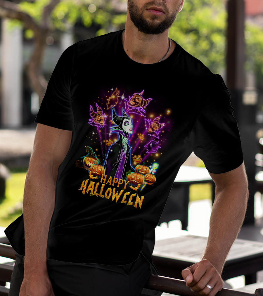 Happy Halloween Maleficent Pumpkin Fireworks T-Shirt