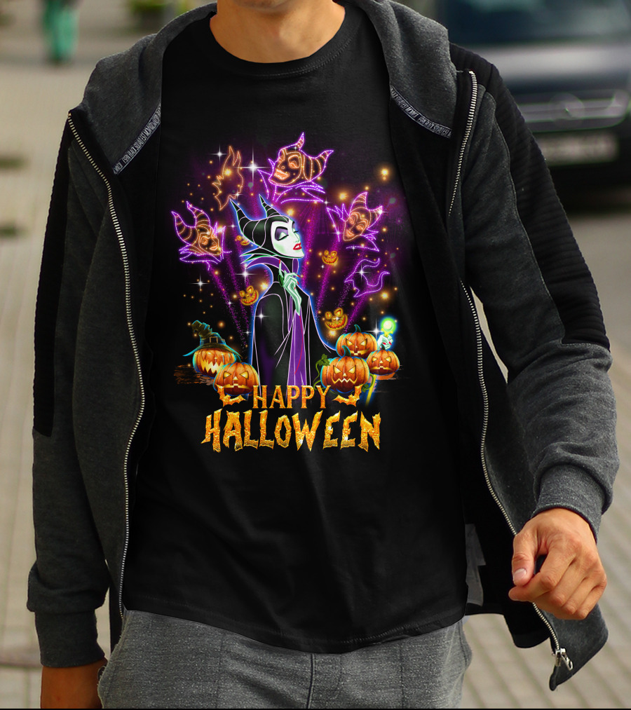 Happy Halloween Maleficent Pumpkin Fireworks T-Shirt