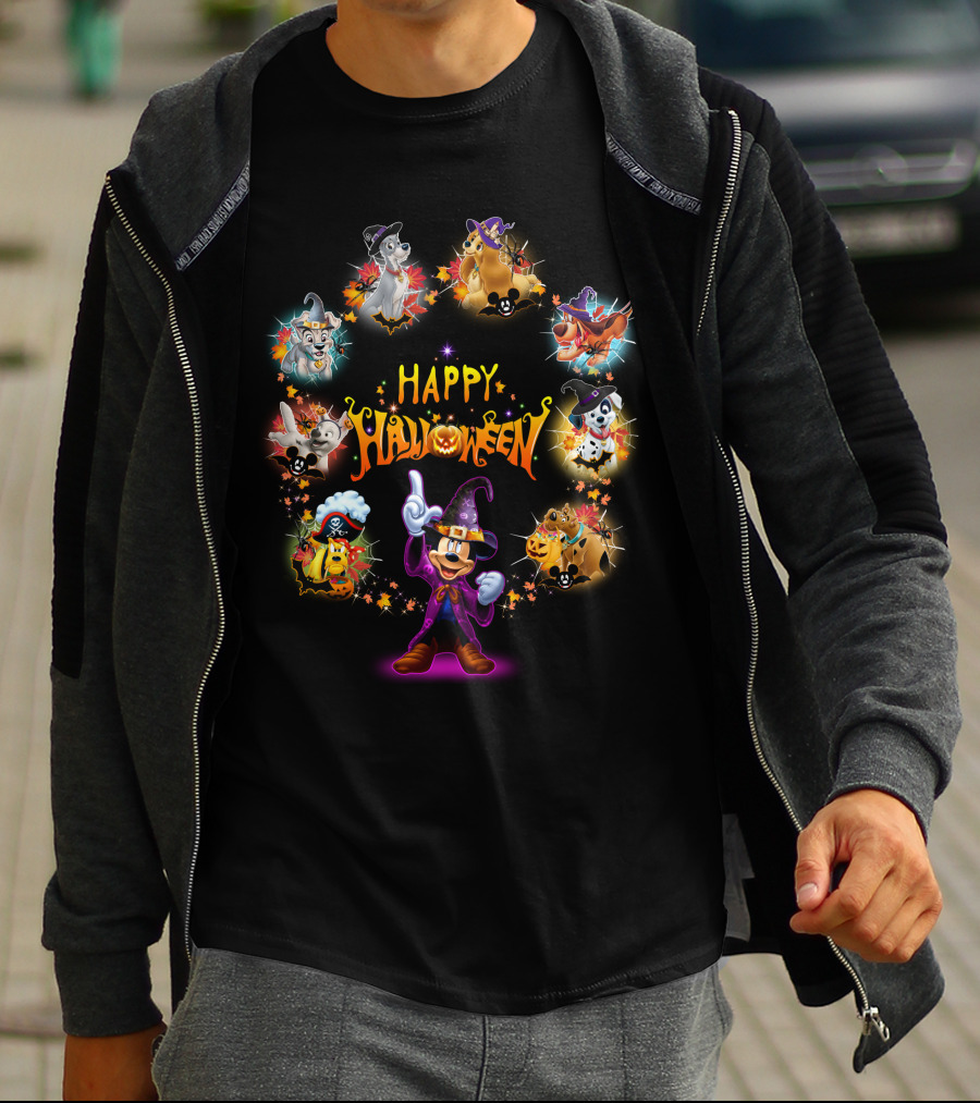 Disney Dogs Happy Halloween Party Featuring Iconic Characters And Festive Magic T-Shirt