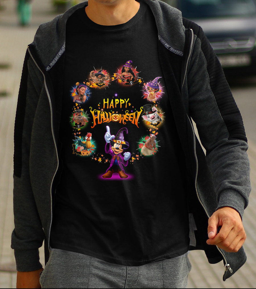Happy Halloween Moana Disney Characters Mickey Mouse T-Shirt