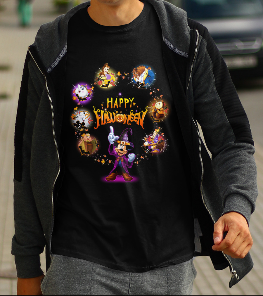 Happy Halloween Beauty And The Beast Disney Mickey Mouse Characters T-Shirt