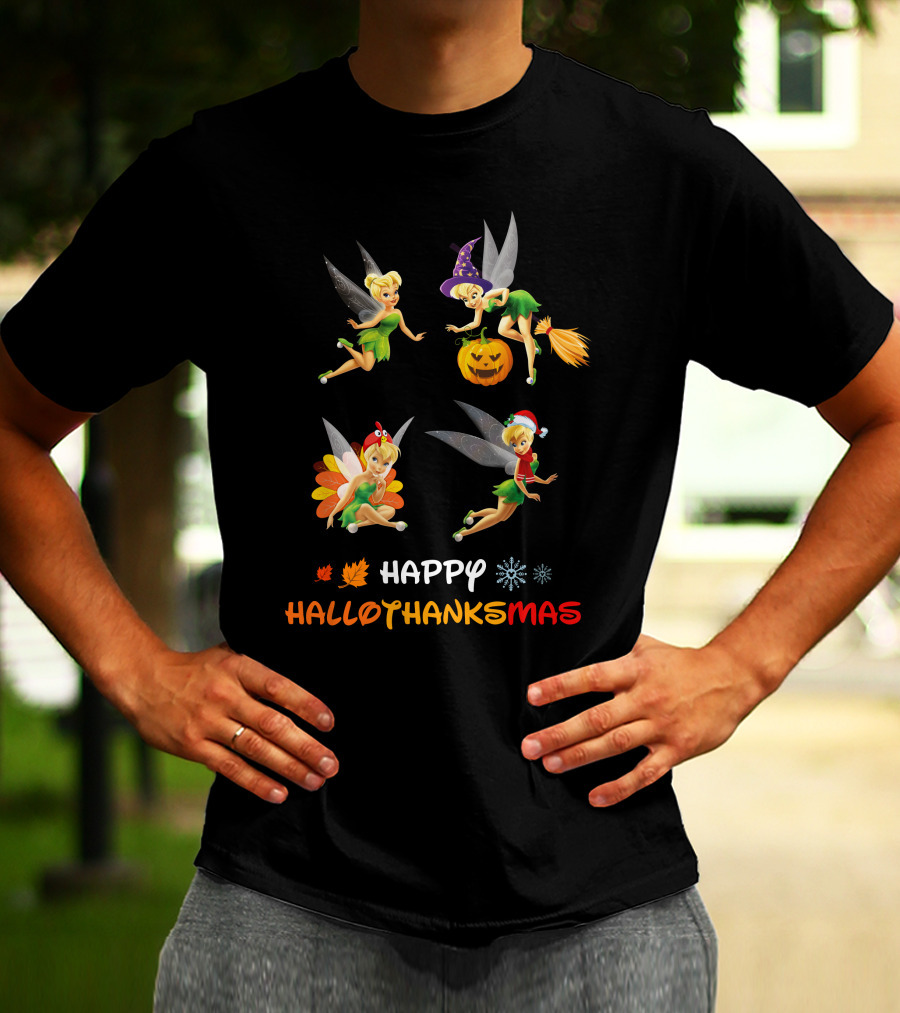 Happy Hallothankmas Tinkerbell Pumpkin Turkey Santa Hat T-Shirt