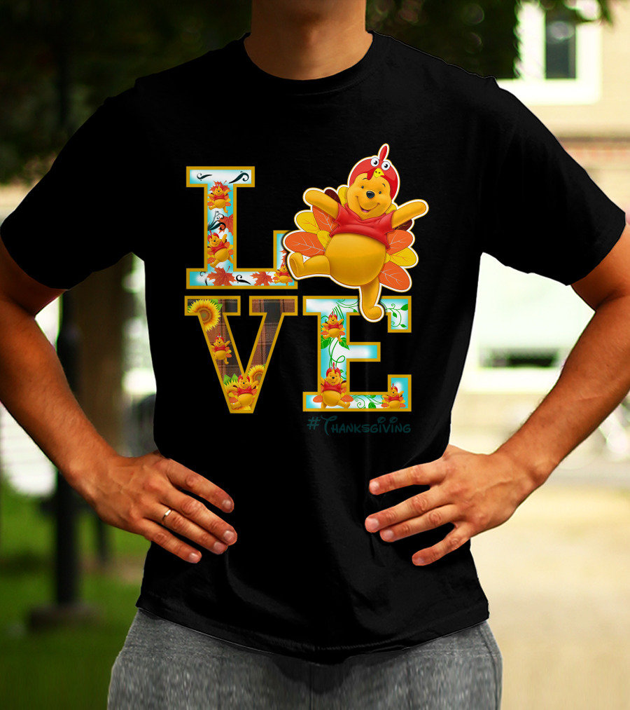 LOVE Pooh Thanksgiving Holiday Turkey Costume Leaves T-Shirt