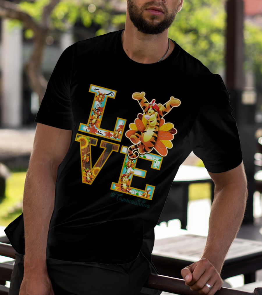 LOVE Tigger Thanksgiving Celebration Typography T-Shirt