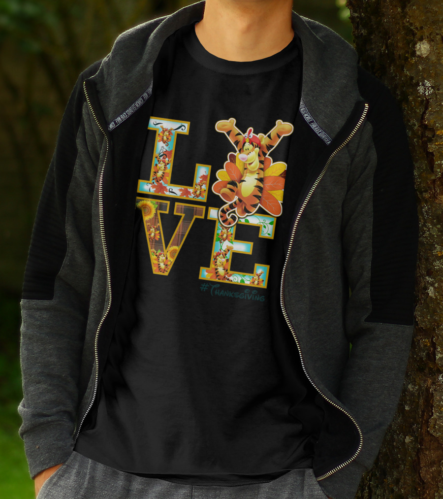 LOVE Tigger Thanksgiving Celebration Typography T-Shirt