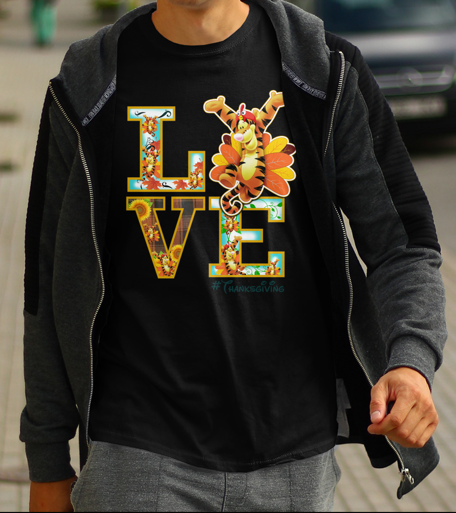 LOVE Tigger Thanksgiving Celebration Typography T-Shirt