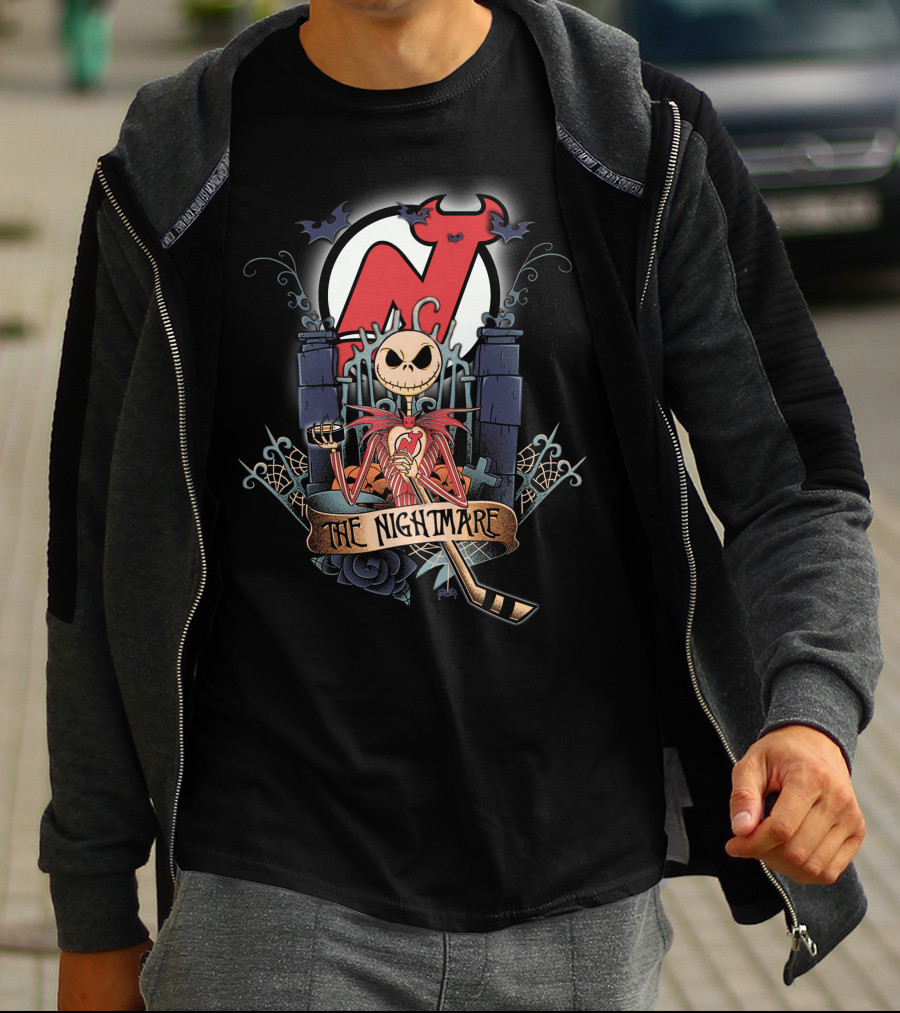 The Nightmare Before Christmas NJD Hockey Crossover With Jack Skellington And Devil T-Shirt