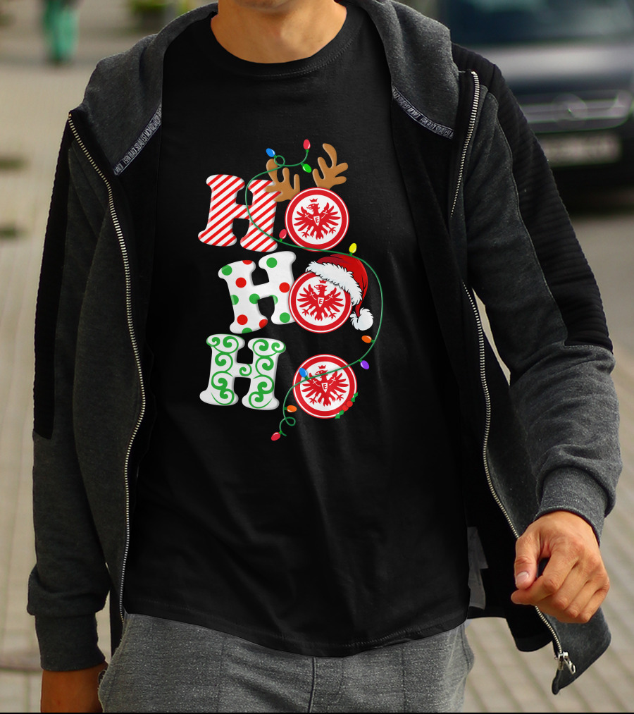 Eintracht Frankfurt HoHoHo Christmas Lights Reindeer Antlers Santa Hat T-Shirt