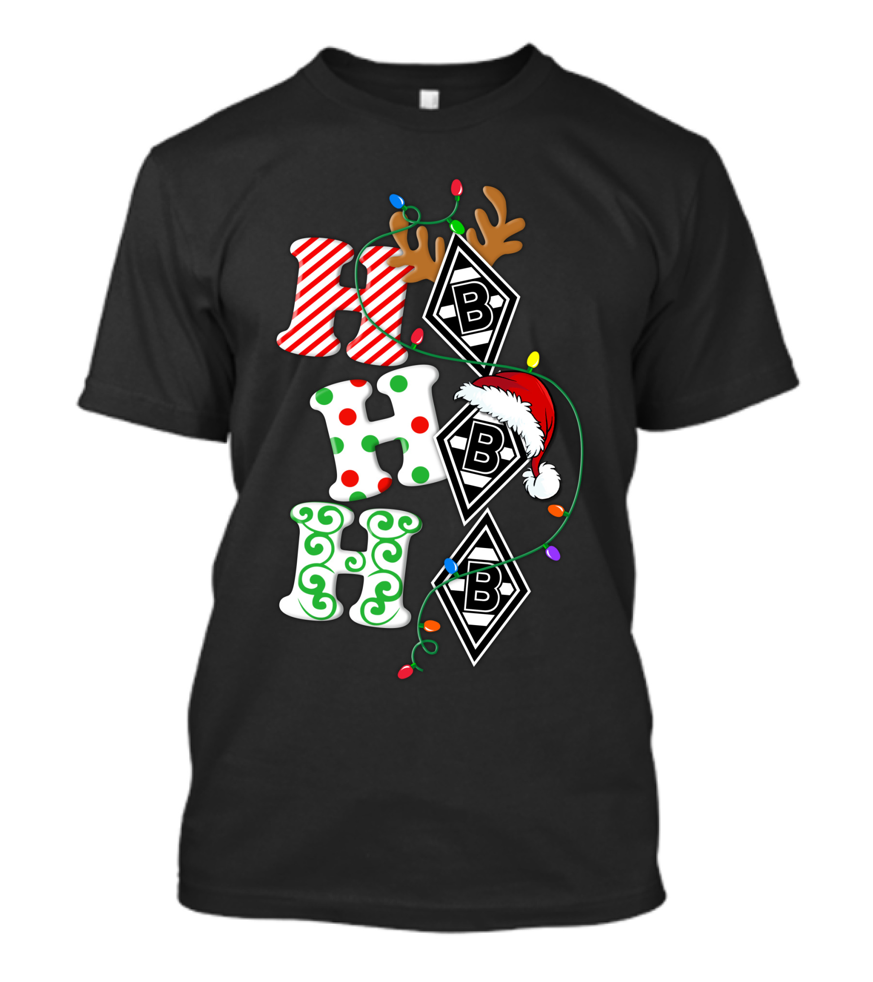 Borussia Mönchengladbach HoHoHo Christmas Reindeer Santa Lights T-Shirt