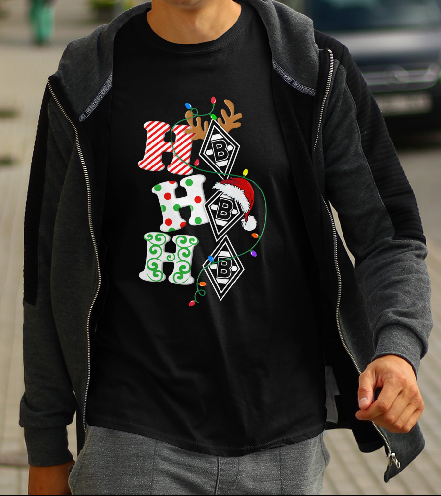Borussia Mönchengladbach HoHoHo Christmas Reindeer Santa Lights T-Shirt