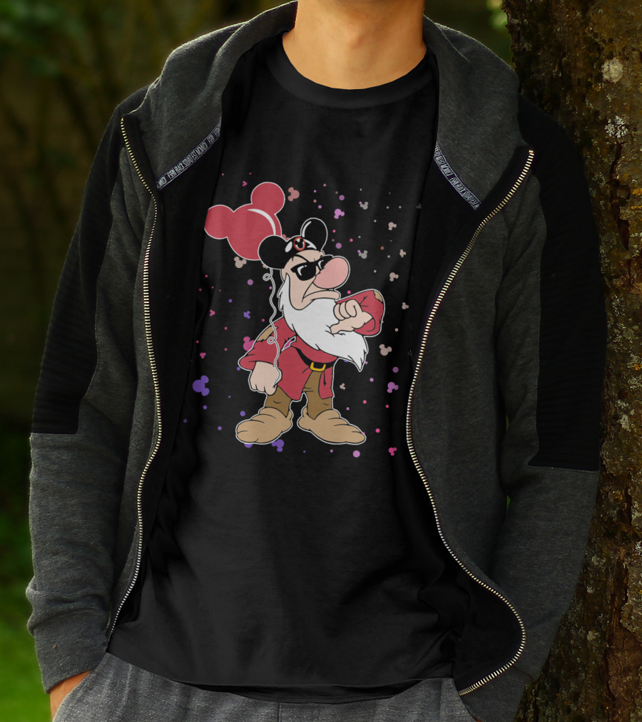 Grumpy With Mouse Ears Balloon And Confetti T-Shirt